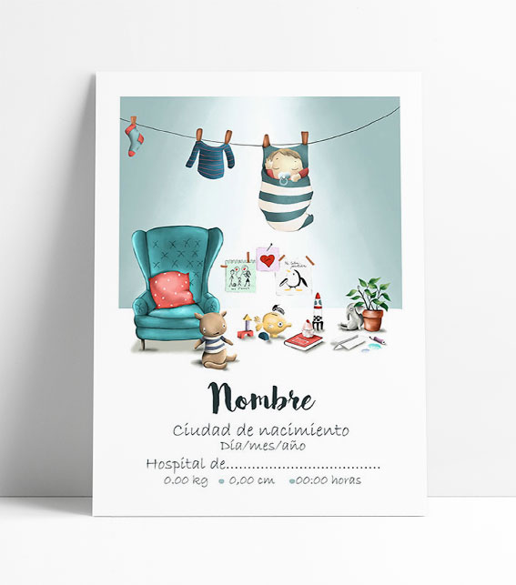 Natalicio póster bebé | Ilustraciones personalizadas y artesanales